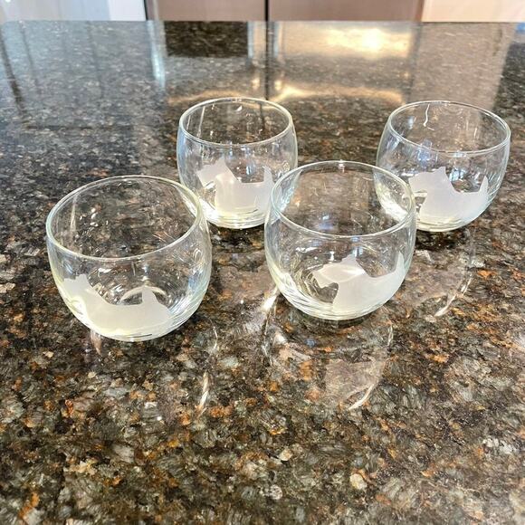 Vintage Etched Scottie Dog Terrier Roly Poly Cocktail Glasses MCM Set of 4 READ - Picture 7 of 12